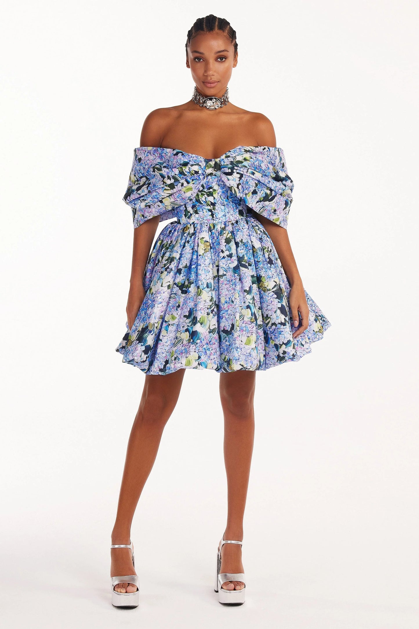 Milla - Blue Hydrangea bow Mini Dress
