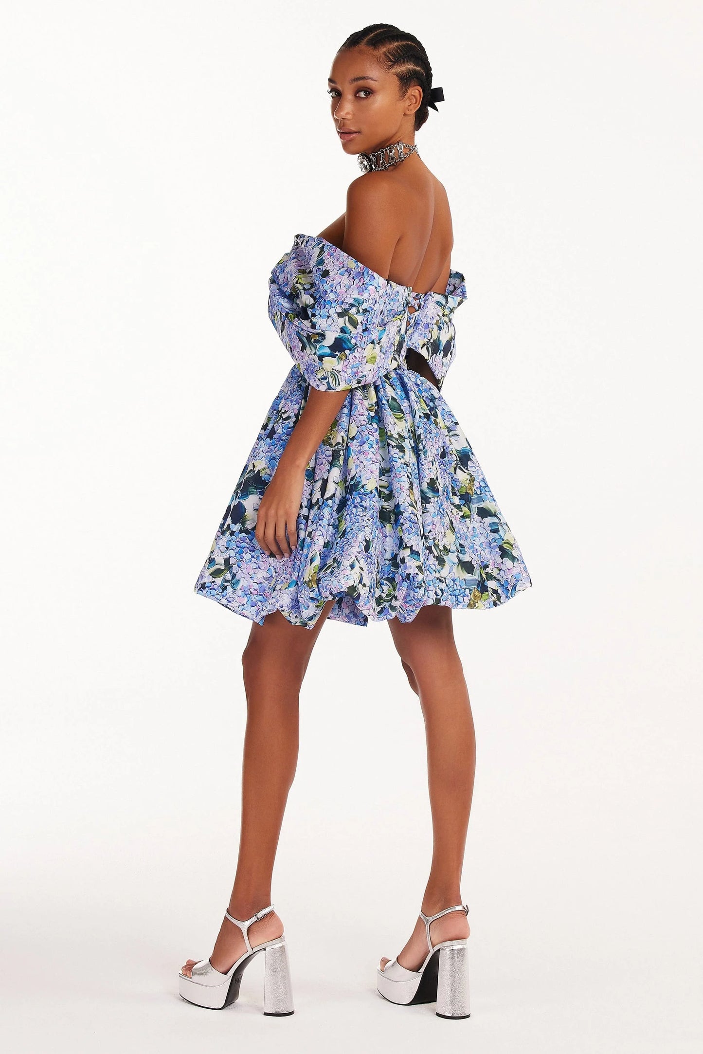Milla - Blue Hydrangea bow Mini Dress