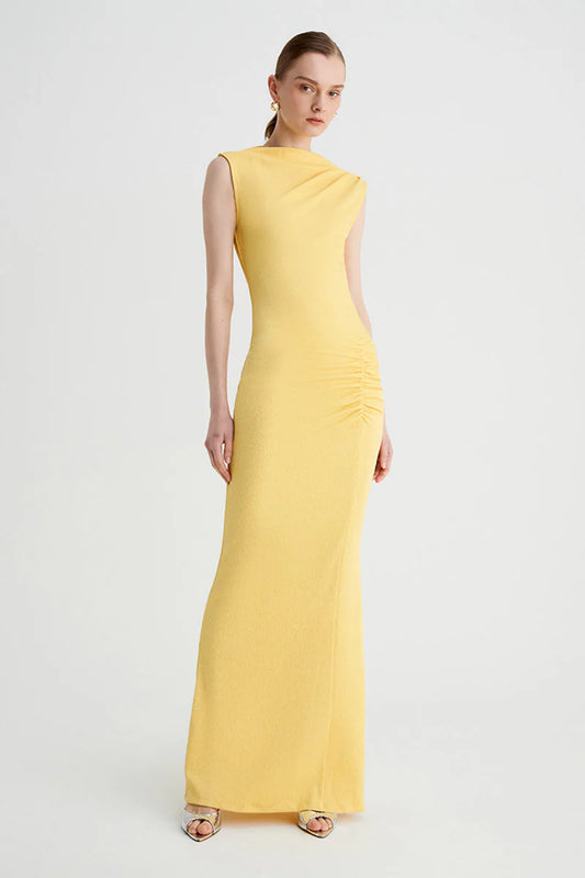 Suboo - Vega Rouched Front Midi Dress - Butter Yellow