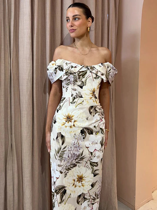 Sofia The Label - Hailey Off Shoulder Midi Dress In Flora Print
