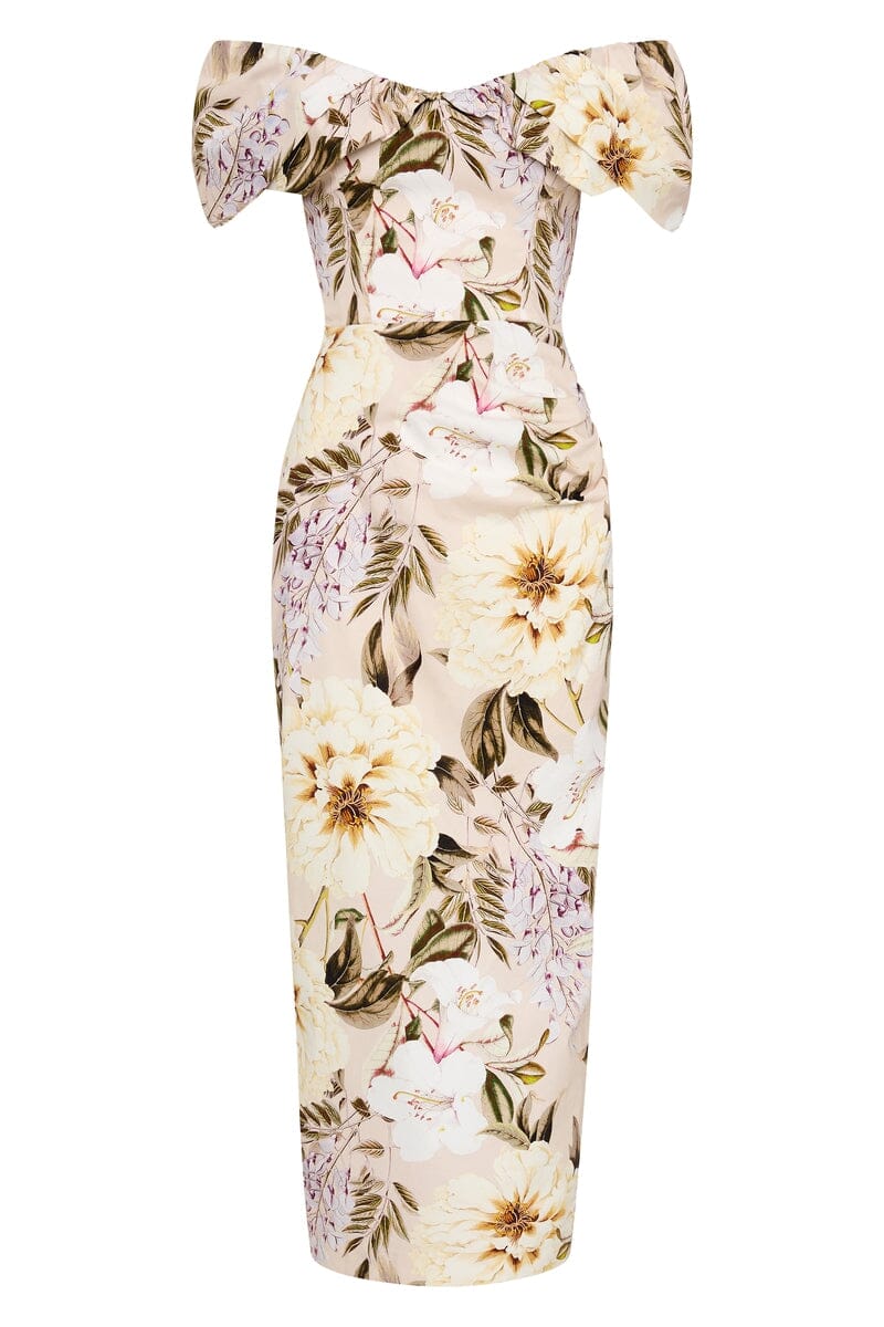 Sofia The Label - Hailey Off Shoulder Midi Dress In Flora Print